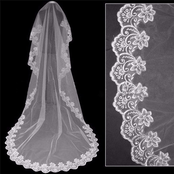 White Ivory Cathedral Length Lace Edge Bride Wedding Bridal Long  150CM B Gw