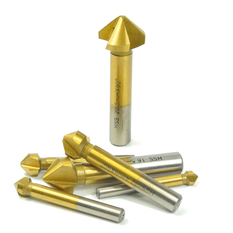 6PCS Titanium Coated 90Degree Chamfer Countersink Drill Bit Grinding ChamfeS Ew