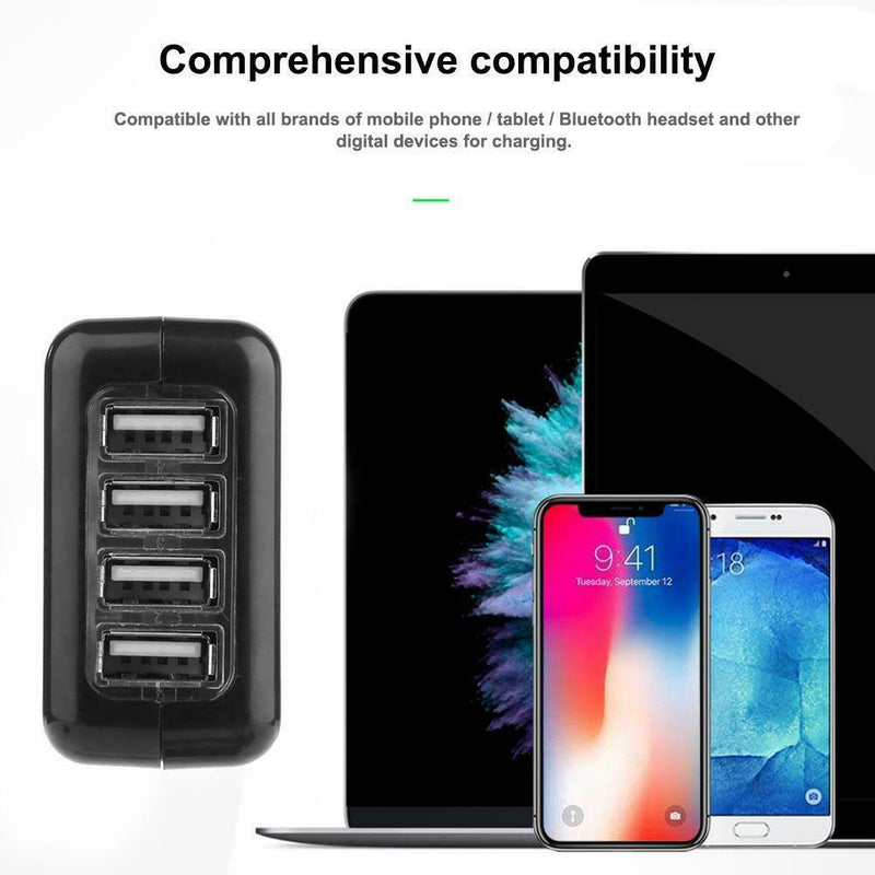 4 Ports USB Charger 2.1A 10.5W Phone Wall Charging Adapter w/4pcs Converter