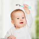 Kitchen Baby Fruit Scoop Stainless Steel Long Handle Sawtooth Spoons (Blue) A