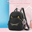 Teenagers Backpack PU Leather Shoulder Bag School Bags Girls Cat Square Satc