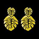 Hollowed Leaf Dangle Ear Stud Elegant Women Drop Earrings Jewelry (Yellow)
