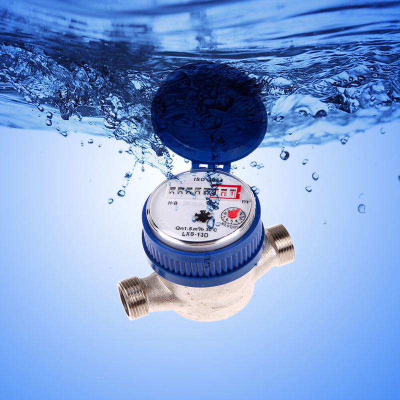 15mm 1/2" Home Garden Water Flow Meter Copper Hose Thread Water Meter Cubic Feet