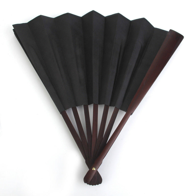 Men's Black Spun Silk Calligraphy Painting Writing Dancing Folding Hand Fan