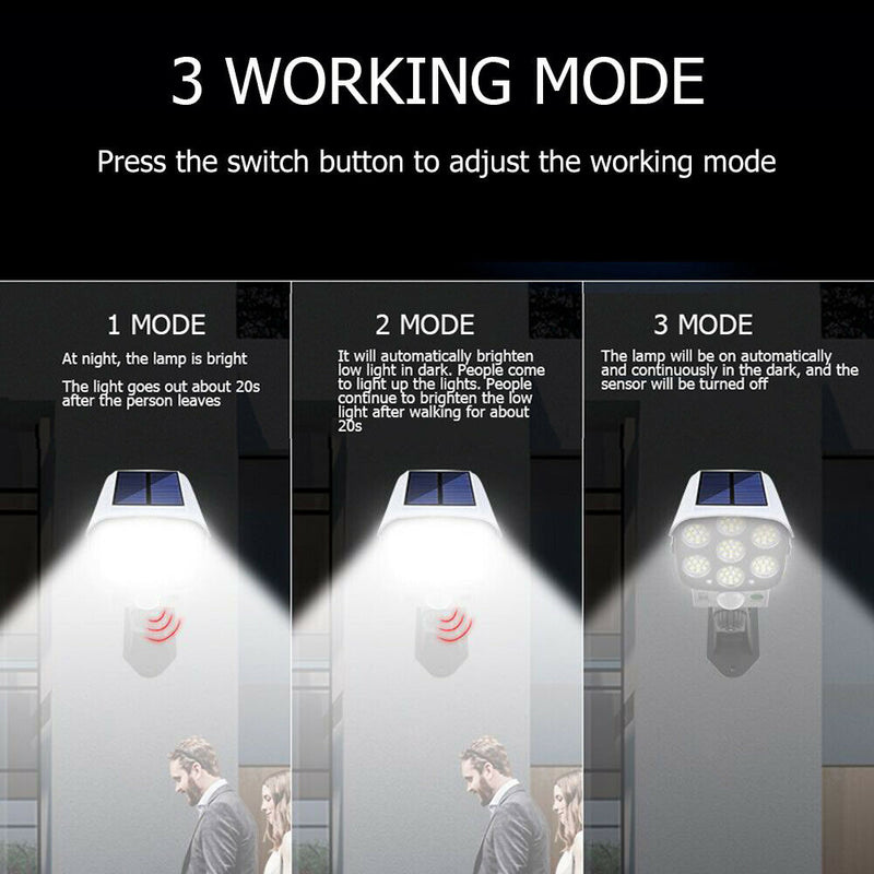 3 Modes 77 LED Solar Wall Lamp PIR Motion Sensor Waterproof Street Light A