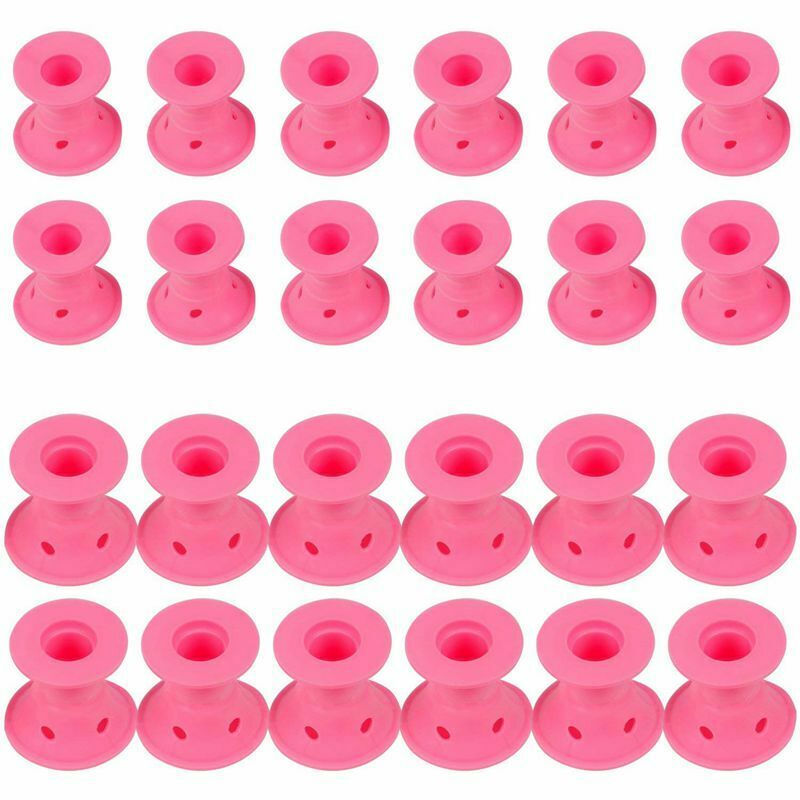 Hair Rollers X 24- Effortless - Heat Free - Hair Styling - Pink Silicone -  W5C8