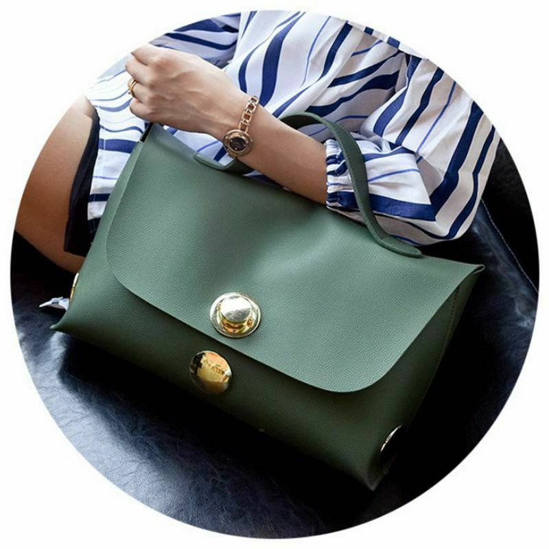 new Boston Handbag Women'S Big Round Button Lock Tote Bag Large Size Elegan H3X2