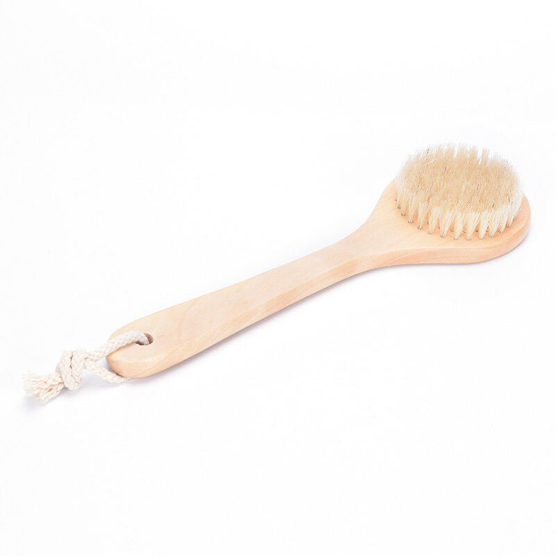 Natural Wood Bristle Body Brush Long Handle Bath Shower Spa Scrubber 3C
