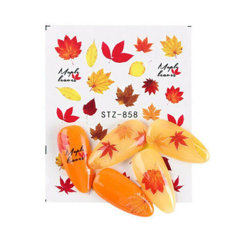 4 Sheets Fall Leaves Nail Art Water Decals Maple Leaf Transfer Stickers Decor AU