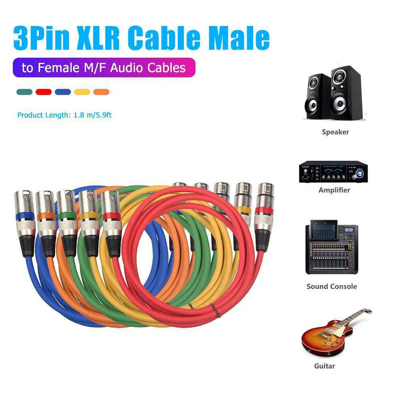 5pcs 3Pin XLR Cable Male to Female Foil+Braided Shielded Audio Cable (1.8m)