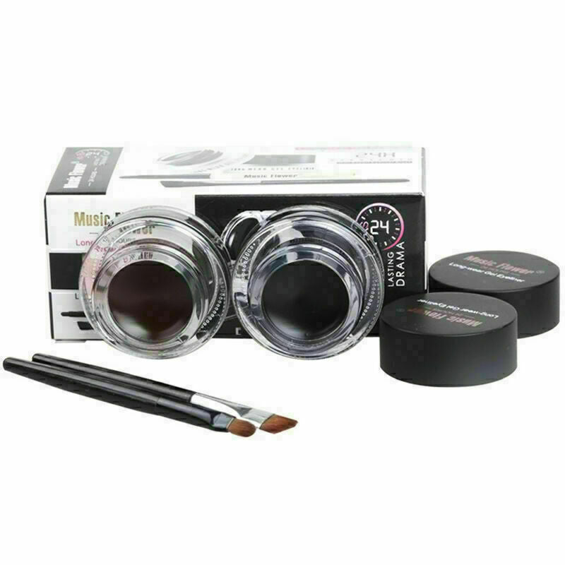 2 in 1 Brown + Black Gel Eyeliner Make Up Waterproof and Smudge-proof Set D G9E6