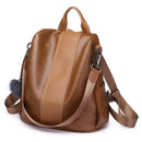 Pure Color Knapsack Women Large Backpacks Anti-theft Rucksack (Light Brown) SN9F