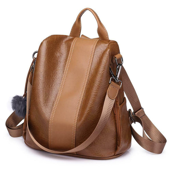 Pure Color Knapsack Women Large Backpacks Anti-theft Rucksack (Light Brown) SN9F