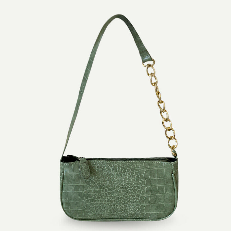 Alligator Pattern Handbag Tote Women Leather Underarm Shoulder Bag (Green)