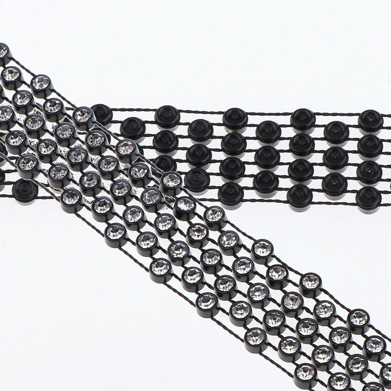 1 yd Black Rhinestone Beaded Ribbon Chain Trim Embellishment DIY Crafts 17mm