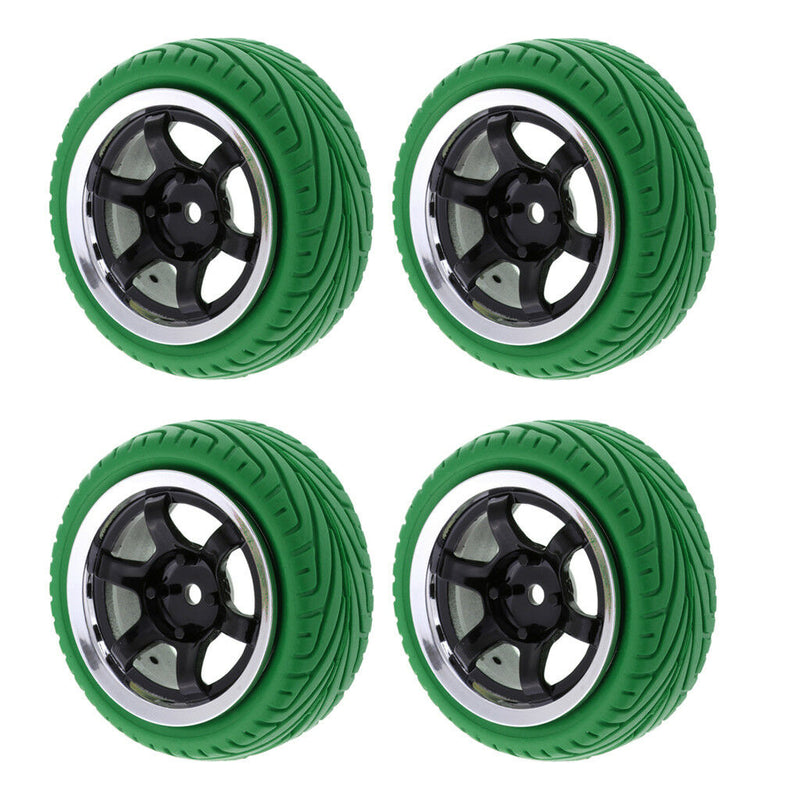 4x 1/10 Scale RC On Road Speed Racing Car Rubber Tires Tyre and Wheel Green