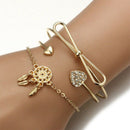 3PCS/Set Lady Heart Tie Adjustable Open Bangle Elegant Crystal Bracelets J WHY