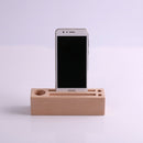 Clear Glass Tube Flower Vase Wooden Cellphone Table Stand Pencil Holder Rack