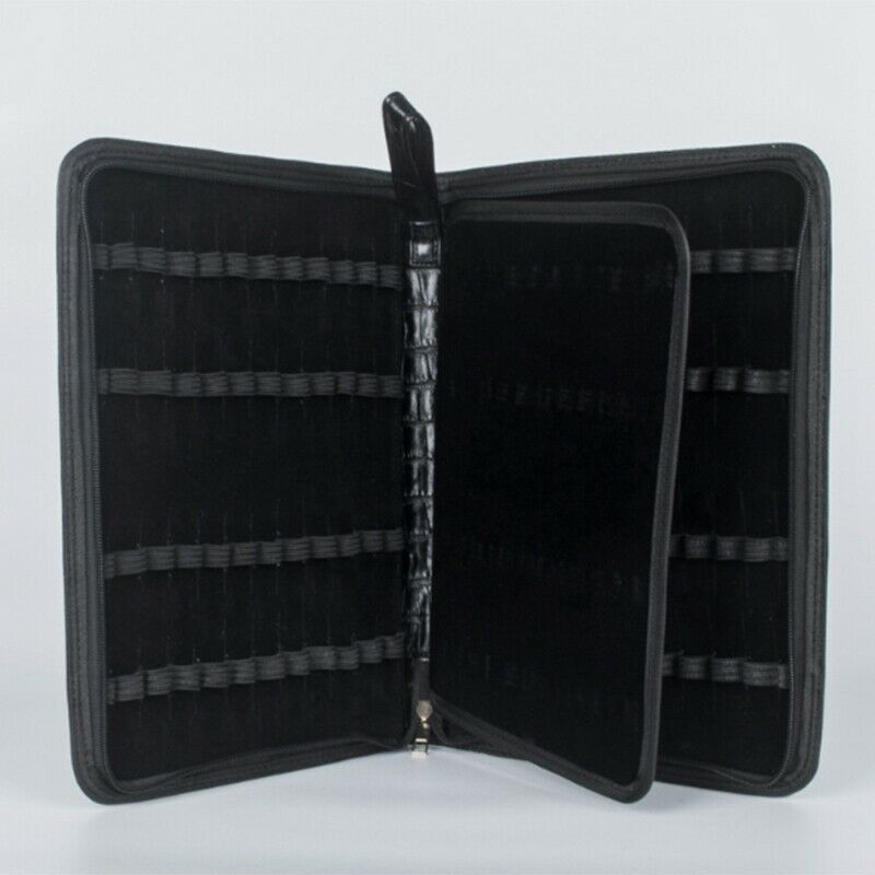 Large Capacity Fountain Pen Case PU Leather Black Color 48 Slots Pen Pouch  A2B5