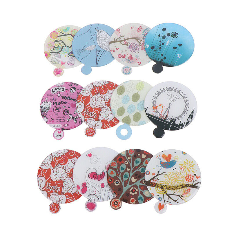 Stainless Steel Round PU Leather Cover Shatter Proof Card Pocket Cosmetic Mir Ew