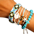 6 Pieces Puka Shell Bracelet Set Cross Beads Weave Boho Fashion Girl Friend