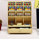 Wood Color Multi-Function Wood 13 Grids Desktop Stand Holder Cosmetic Brush