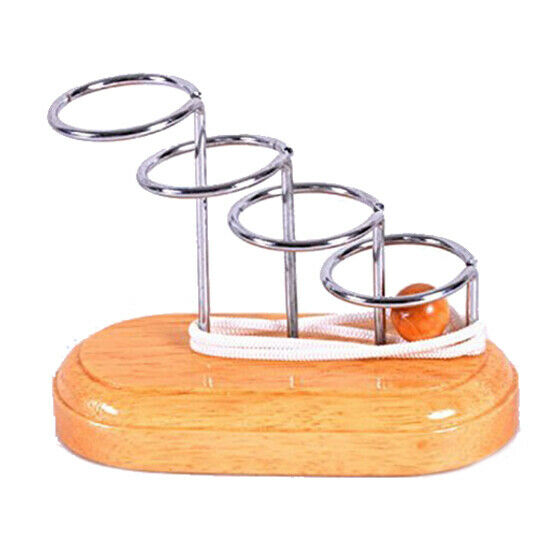 Classic Brain Teaser Metal Wooden Stand String Rope Puzzle Game Educational J4V1