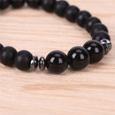 Mens Black Tourmaline Matte Agate Stone Protection Yoga Beaded Stretch Bracelet`