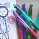 1X(12X Retractable Ballpoint Handwriting Pens-Soft Grip Four Coloured Ball