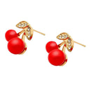 Sweet Shining Rhinetones Women Girls Cute Mini Cherry Fruit Studs Earrings