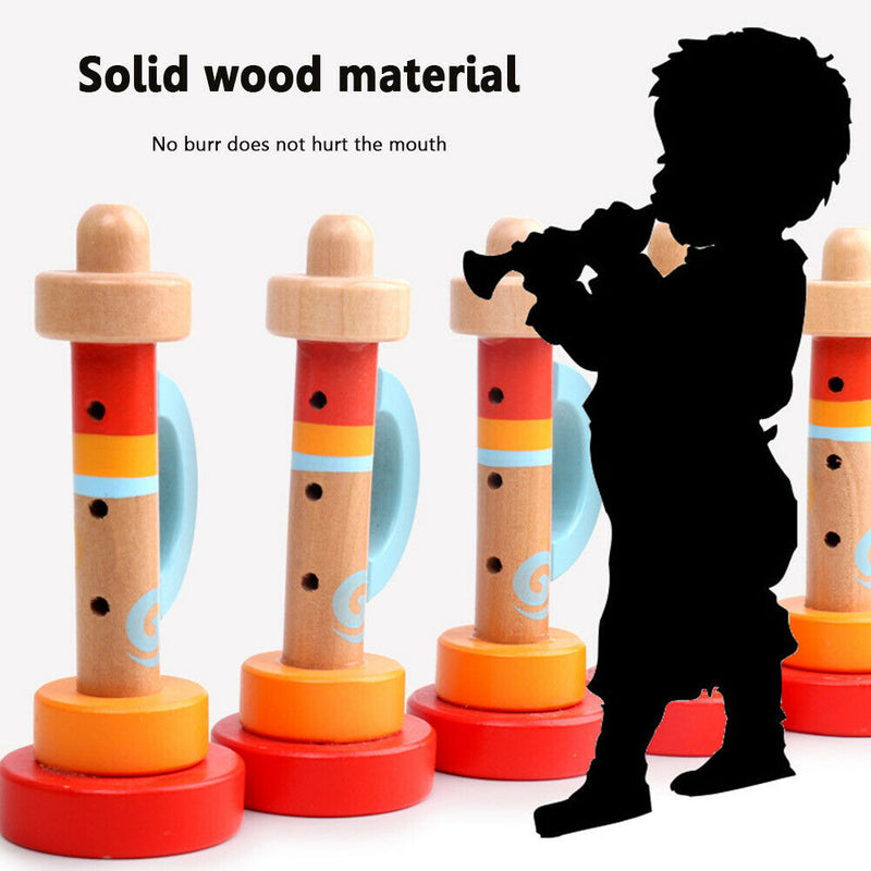 Baby Wooden Vertical Whistle Trumpet Toys Kids Portable Montessori Instrument