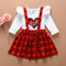 Kids Girls Long Sleeve Love Print Tops Plaid Strap Skirt Set (Red 12-18M) A