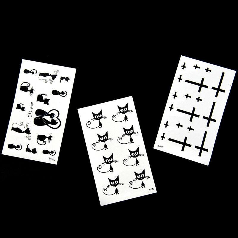 10PcsSmall Black Cat Waterproof Temporary Tattoos Body Arts FlashTattoo Stick Kw
