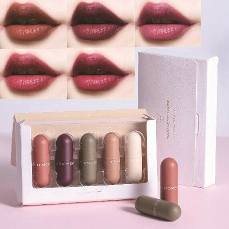 5Pcs Make Up Mini Capsule Lasting Lipstick Set Gift Box Velvet Matte Lipstick