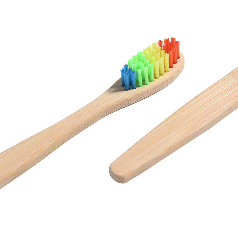 10PCS Delicate Whitening Rainbow Wood Toothbrush Bamboo Fibre Wooden Handle 3c