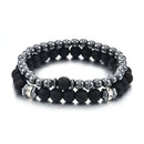 2pcs Hematite Natural Stone Bracelet Men Matte Lava Volcanic Beads Jewelry Gifts