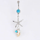 Surgical Steel Crystal Starfish Punk Conch Dangle Navel Ring Body Jewelry