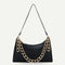Casual PU Women Handbag Totes Chain Female Underarm Shoulder Bags (Black)