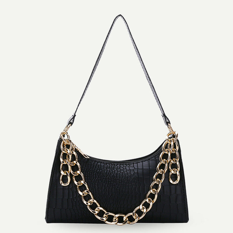 Casual PU Women Handbag Totes Chain Female Underarm Shoulder Bags (Black)
