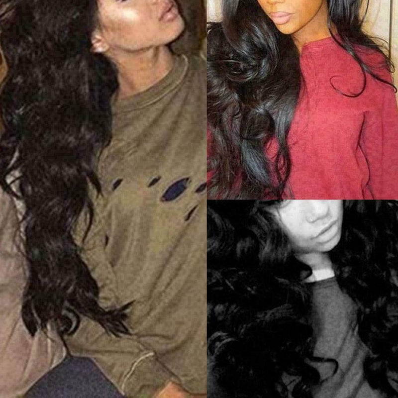 Women Fashion Human Hair Wig Body Wavy Full Wigs Natural Black 68-72 cm K1T6