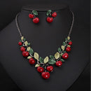 1 Set Fashion Red Cherry Jewelry Set Metal Bridal Necklace Earrings Chic3C