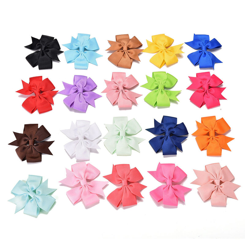 20Pcs Baby Girls Boutique Big Bow Hair Clips Grosgrain Ribbon Hairpin LJ