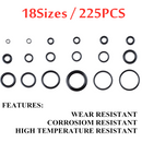 225PCS 18 Size Rubber O Ring O-Ring Washer Seal Assorted Black Car Air Gas Kits