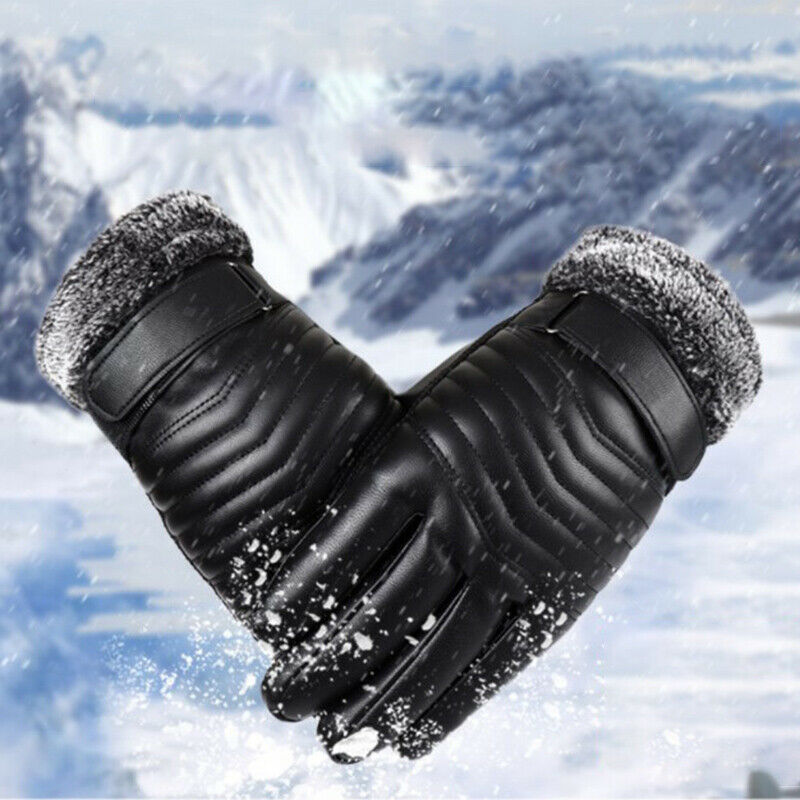 Men Leather Winter Warm Gloves Motorcycle Cycling Windproof Warmer GlovesB Nw