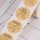 Thank you Stickers Round Natural Kraft 500Labels per roll cute stickers forSEAU