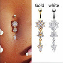 2-Pack Crystal Flower Dangle Navel Belly Button Ring Bar Body Piercing Jewe E8E5