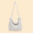 Plush Women Shoulder Messenger Bag Solid Big Capacity Shoulder Tote (White)