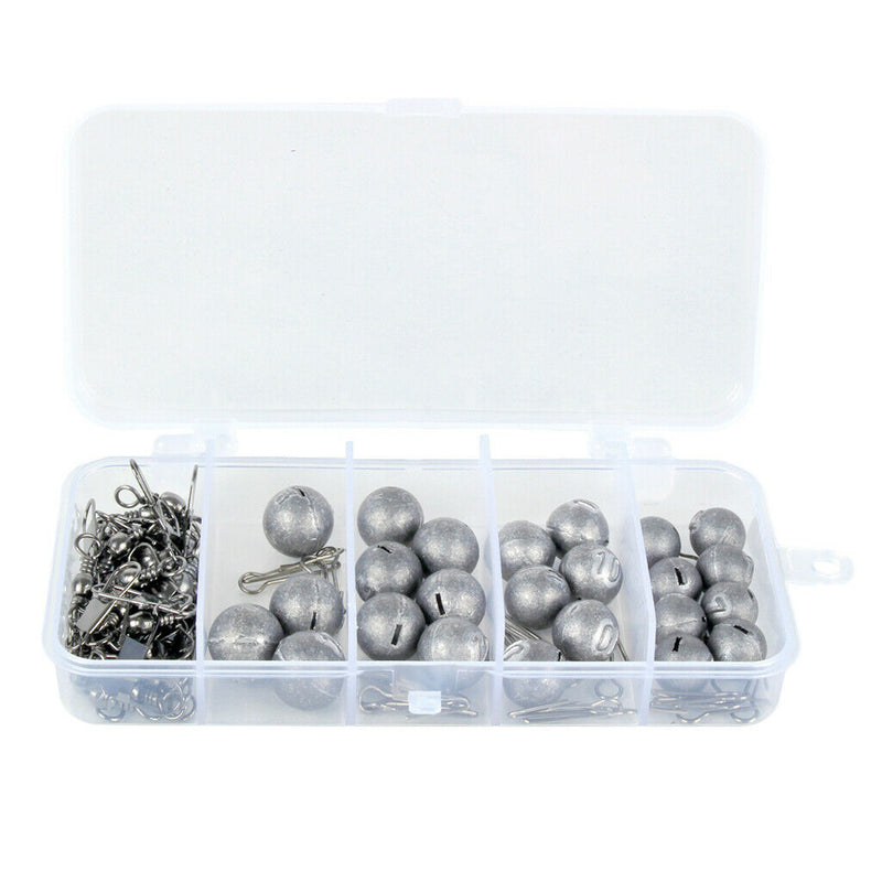 Fishing Weights Sinkers Kit 4 Sizes Cannonball Quick Insert With Tackle Box