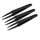 3 Pcs Black Plastic Electronic Pointy Tip Anti-static Tweezers T2G4