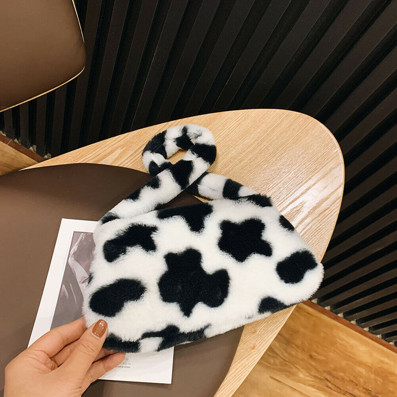 Animal Pattern Underarm Bag Women Mini Plush Shoulder Handbags Purse (6)